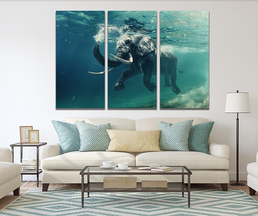 Elephant Swimming Underwater Wall Art Canvas Print