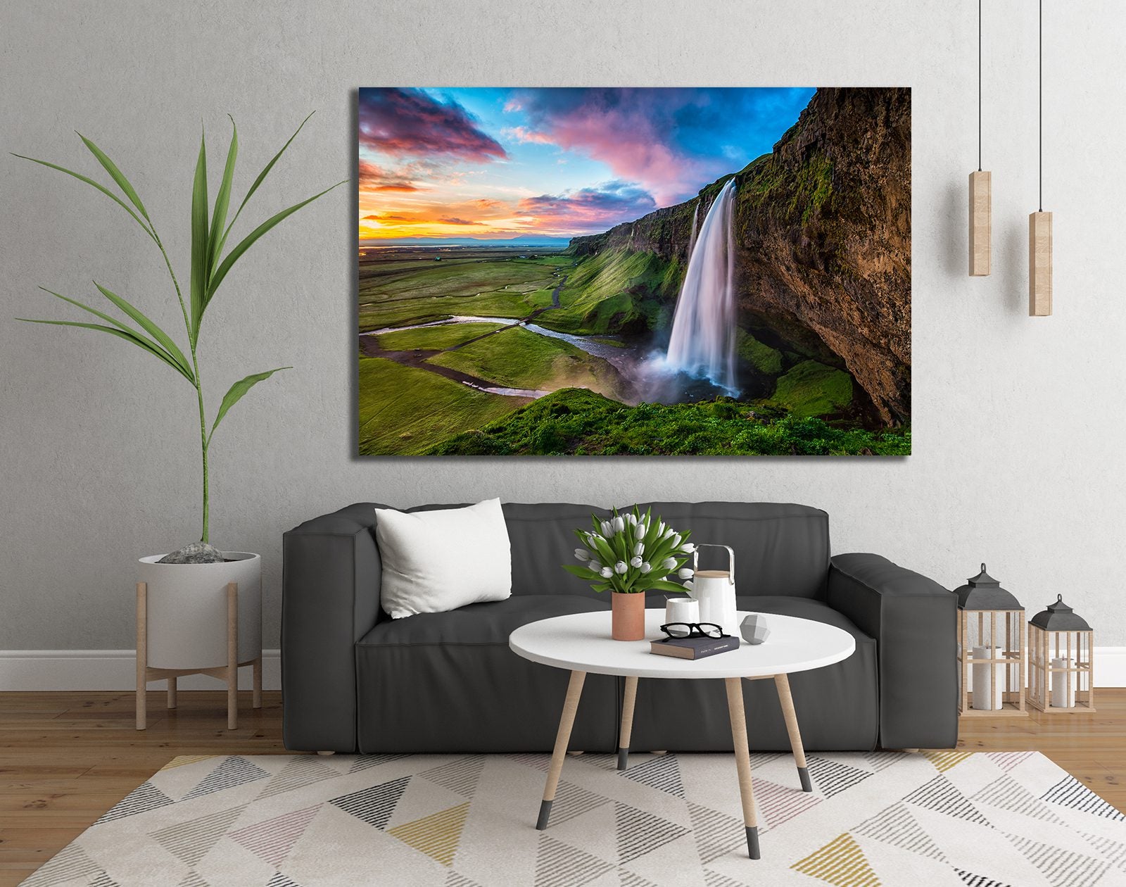 Kirkjufellsfoss Sunset Waterfall Iceland Canvas - MyCanvases