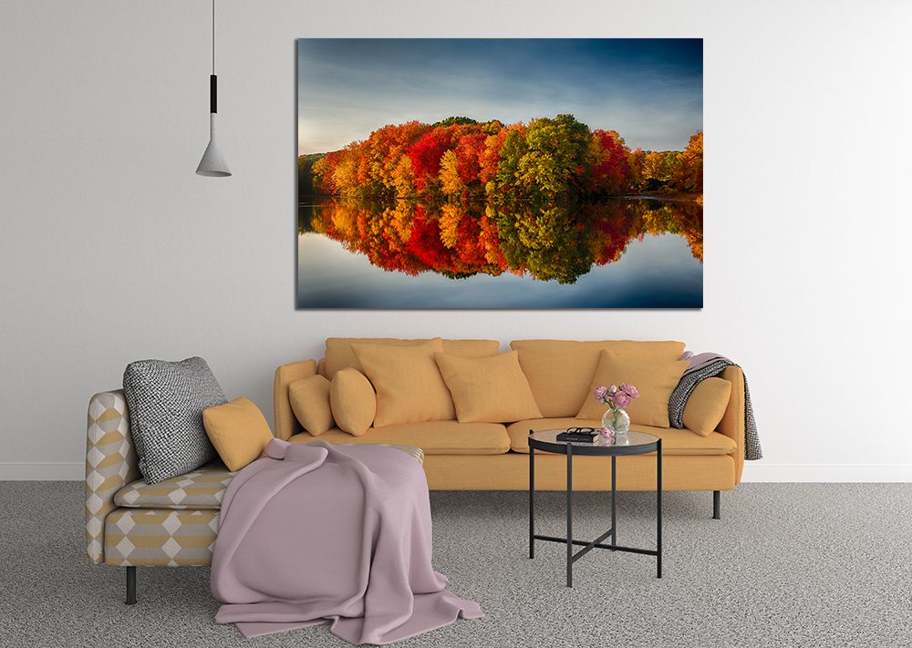 Autumn Fall Colours Reflecting in Water Canvas - Wall Art