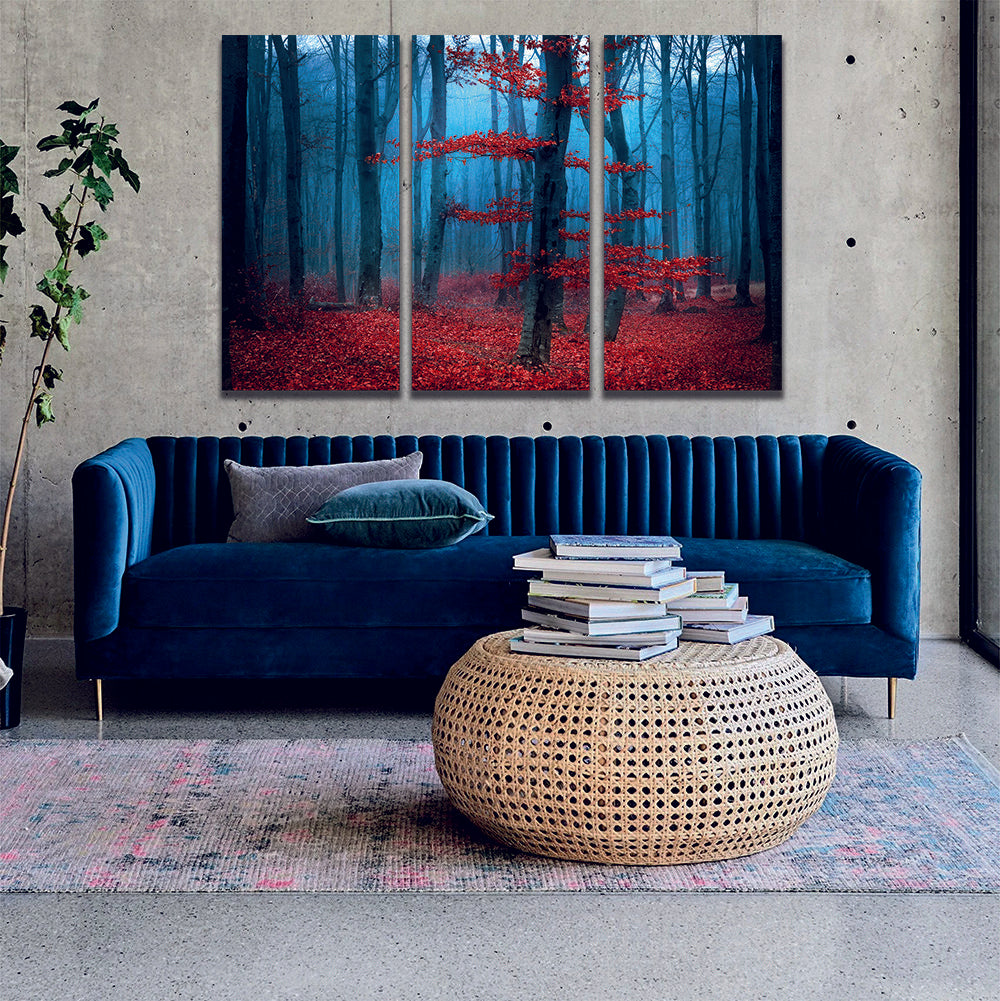 Foggy Forest Autumn Leaves Canvas Wall Art