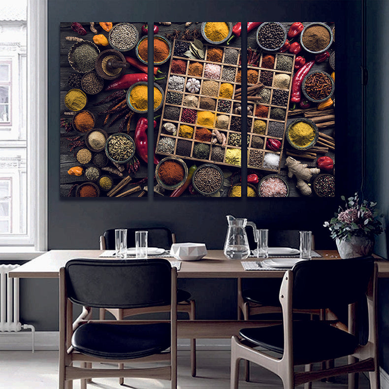 Boxes of Spices Herbs Kitchen Table Canvas