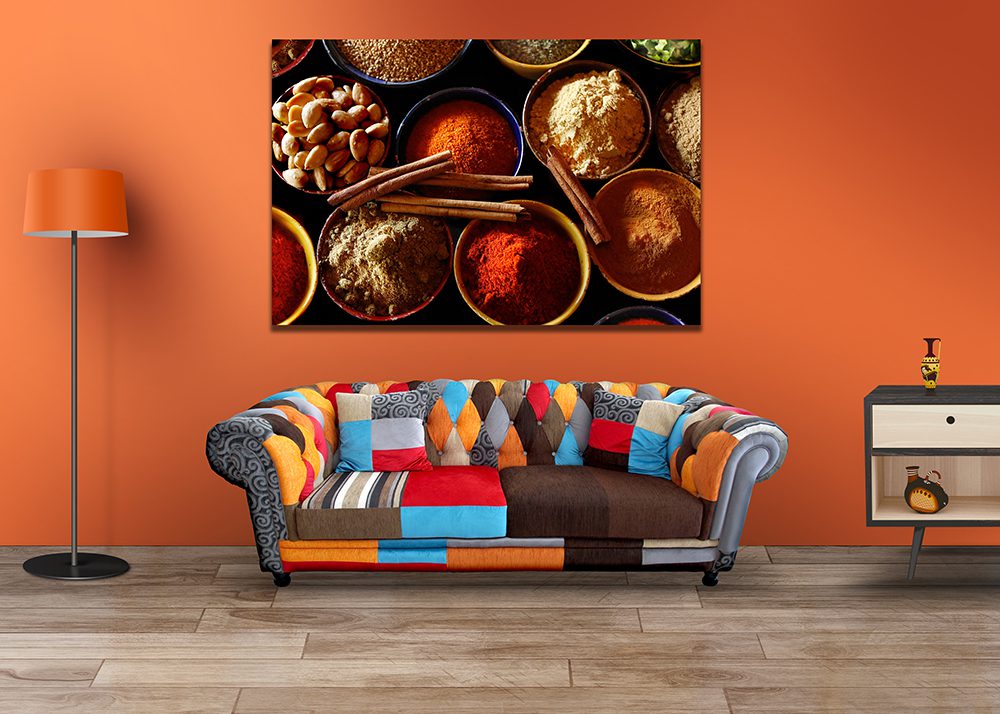 Indian Spices, Cinamon Sticks and Almonds Canvas Print