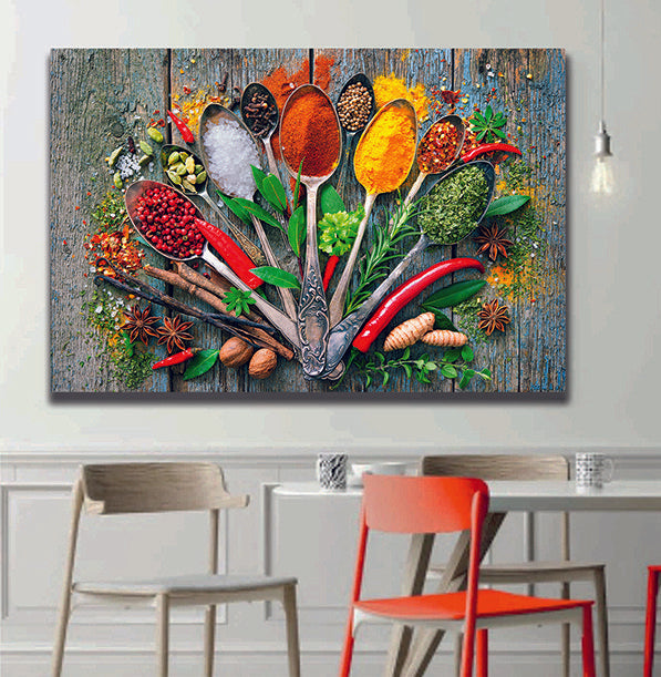 Herbs Spices On Spoons Canvas Wall Art - | My Canvases