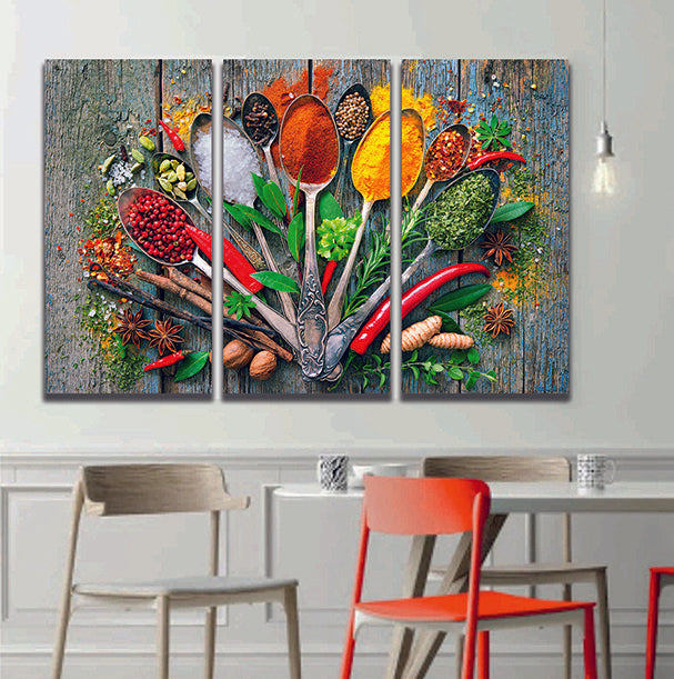 Herbs Spices On Spoons Canvas Wall Art