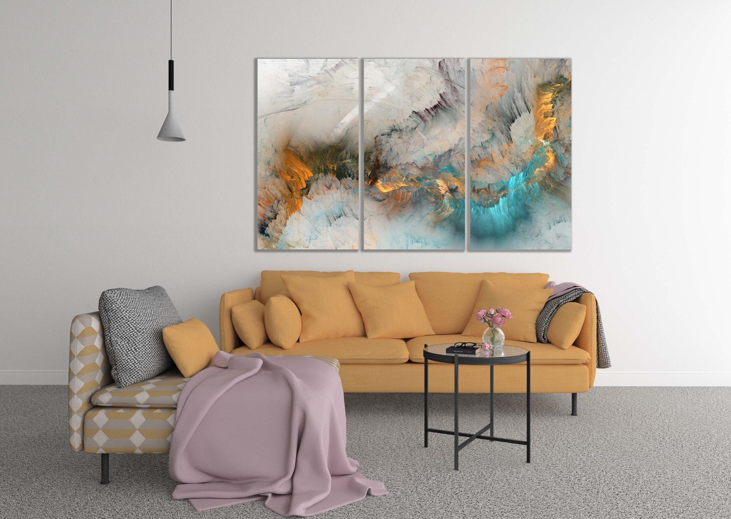 Abstract Grey Turquoise Coral Liquid Marble Canvas