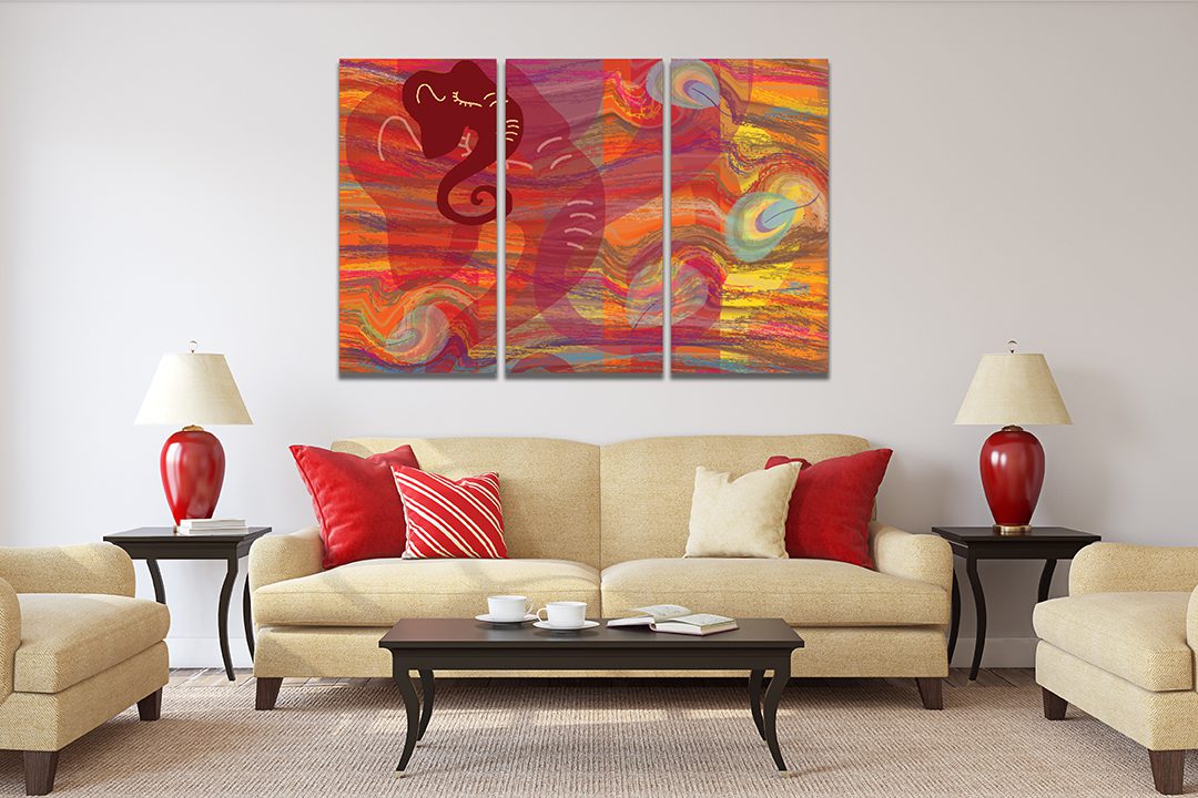 Abstract Ganesh Red Yellow Canvas Wall Art