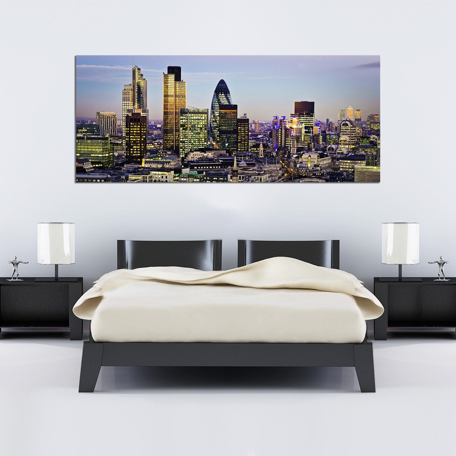 London, Canary Wharf  Panoramic View Printed Canvas