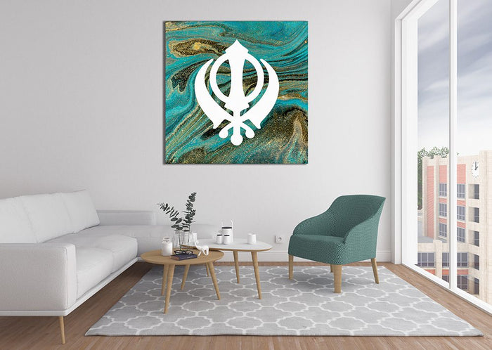 Golden Khanda Canvas Print Wall Art -Green & Gold Background - | My Canvases