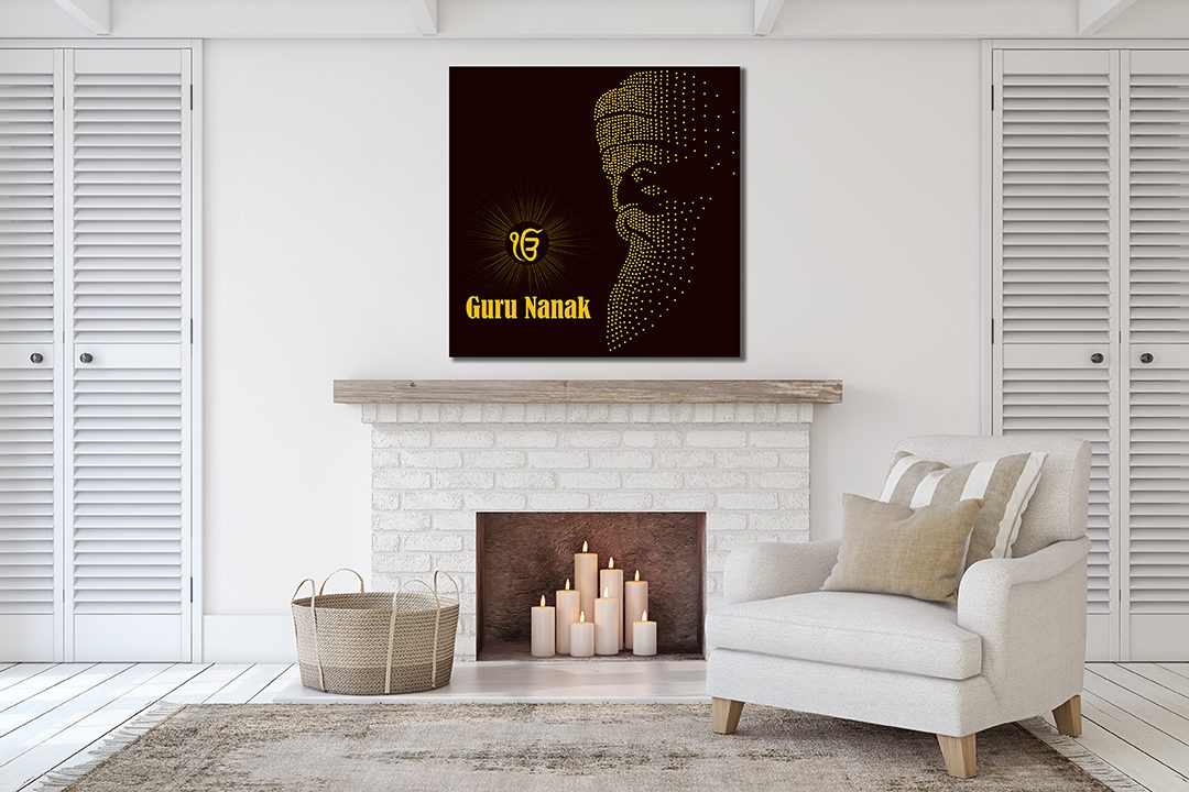 Guru Nanak Dev Ji Ek on Kar Sun Ray Illustration Canvas Print Wall Art