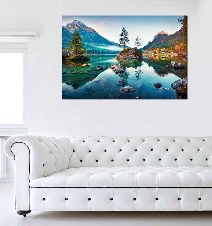 Hillside Lake Scene Canvas Print Wall Art