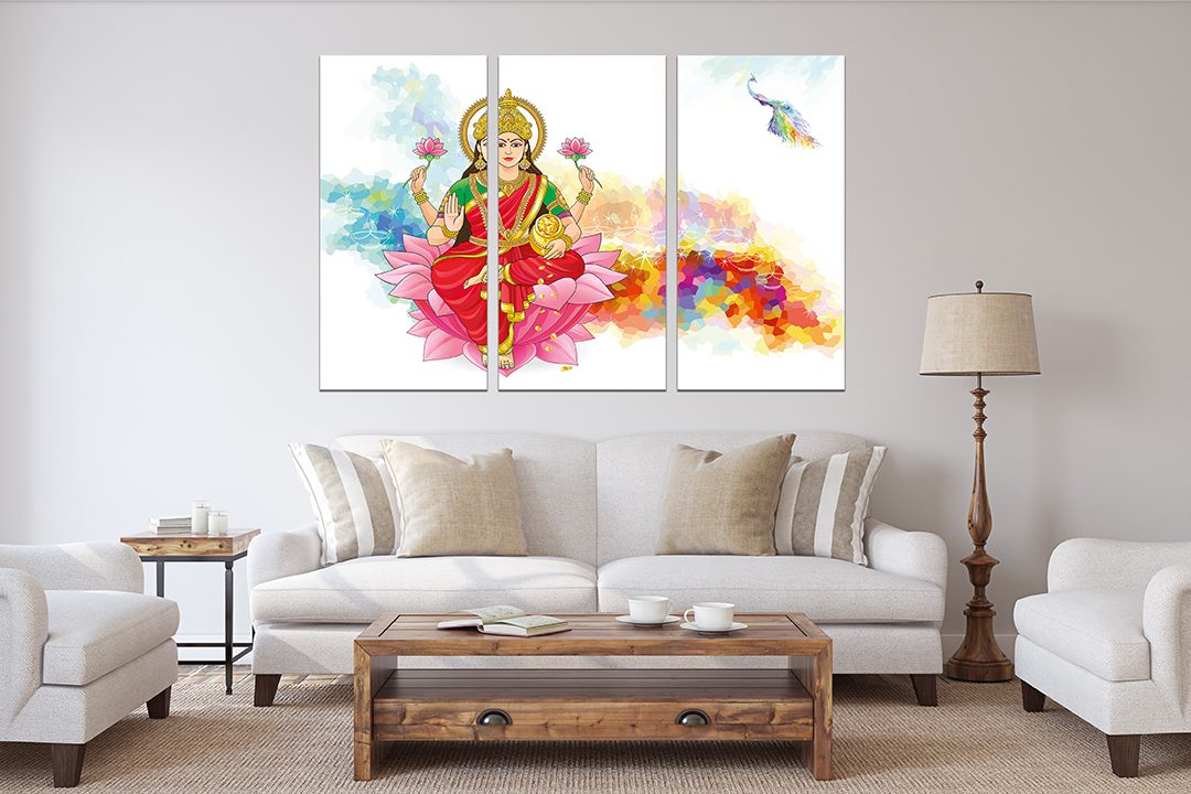 Lakshmi Ganesha and Saraswati Vintage Floral Canvas