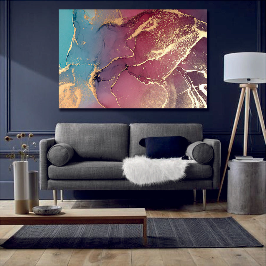 Abstract In Wall Art Canvas Print Blue Red Gold Turquoise Purple
