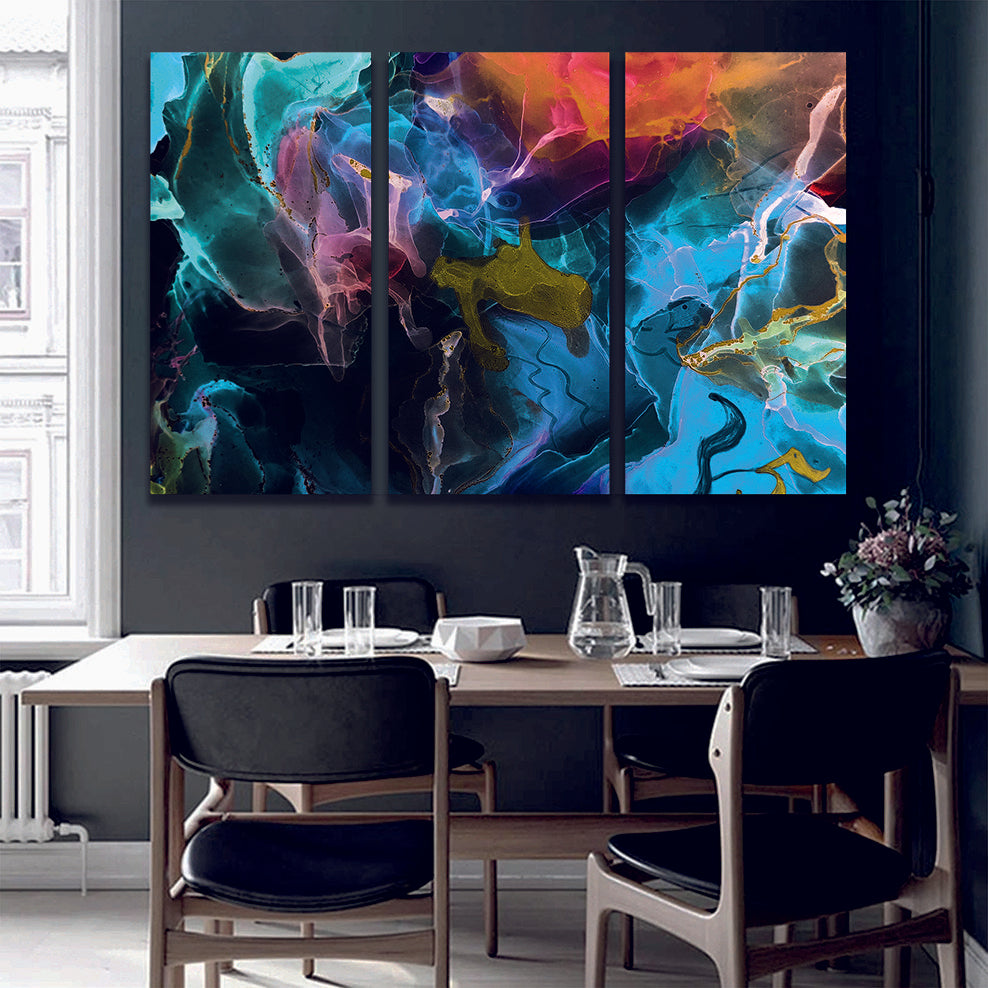 Abstract Blue Purple Green Turquoise Black Yellow Orange Canvas Print Wall Art