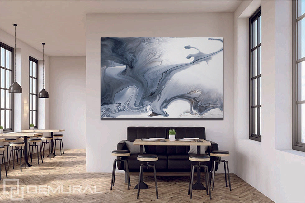 Ink Abstract Grey White Liquid Marble Canvas Print Wall Art