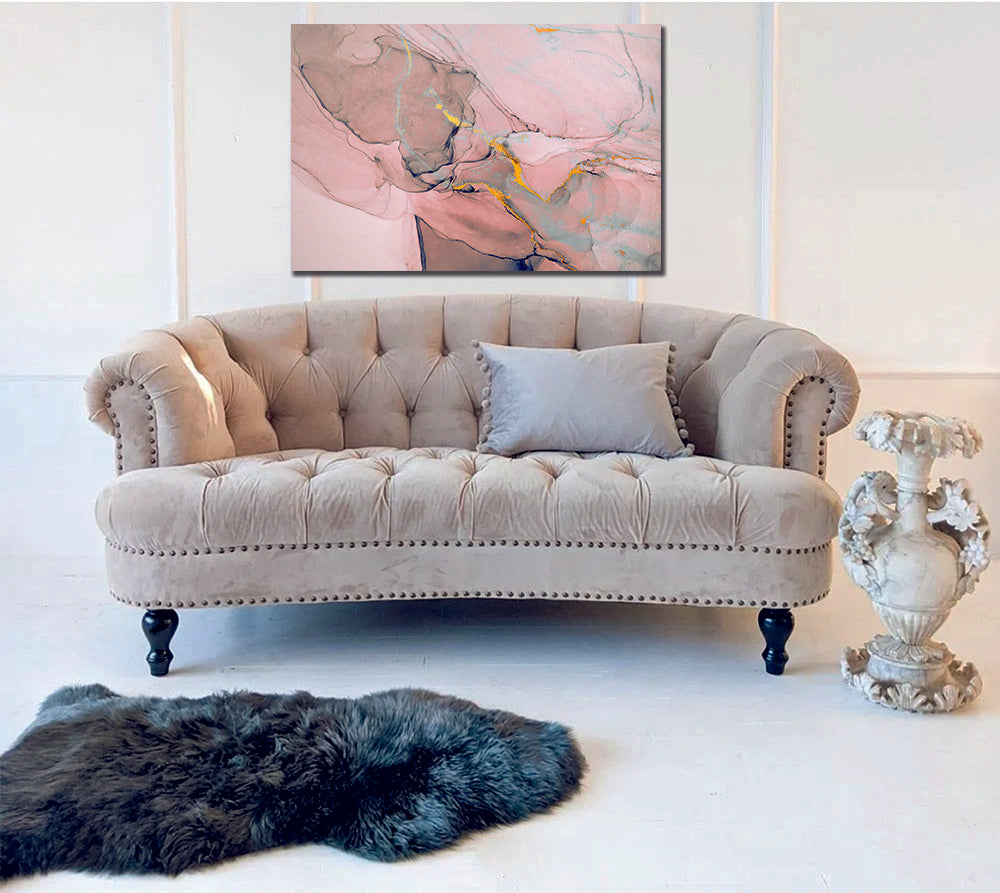 Ink Abstract Pink Blue Gold Liquid Marble Canvas Print Wall Art