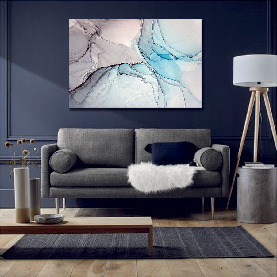 Ink Abstract Purple Blue Grey Canvas Print Wall Art