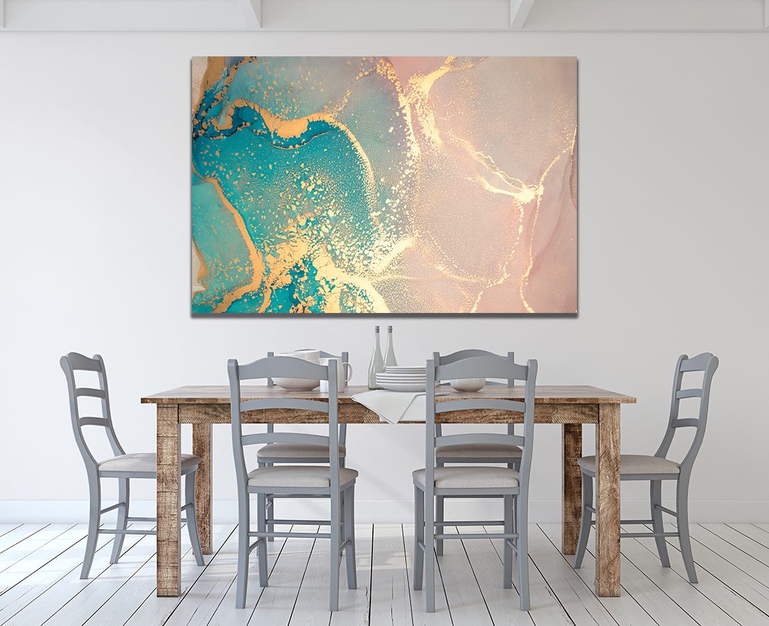 Ink Abstract Turquoise Pink Gold Canvas Print Wall Art