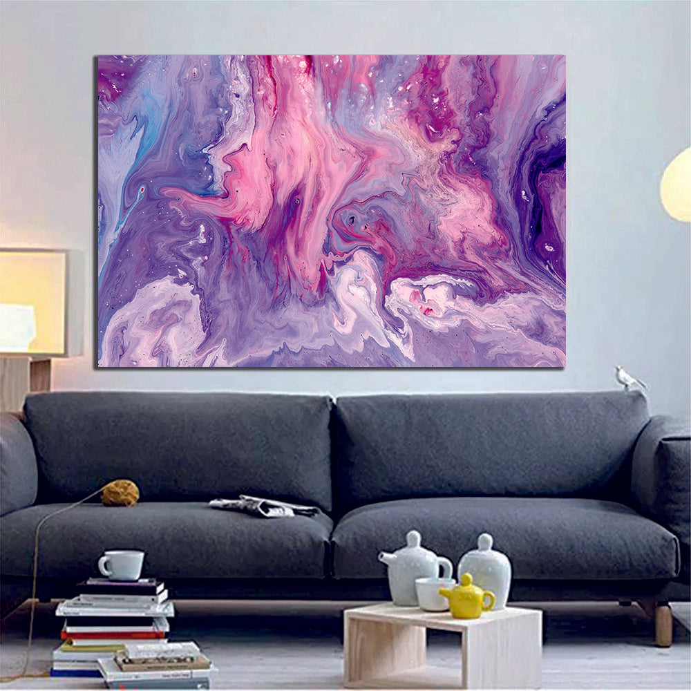 Ink Abstract Blue Purple Pink Liquid Marble Canvas Print Wall Art