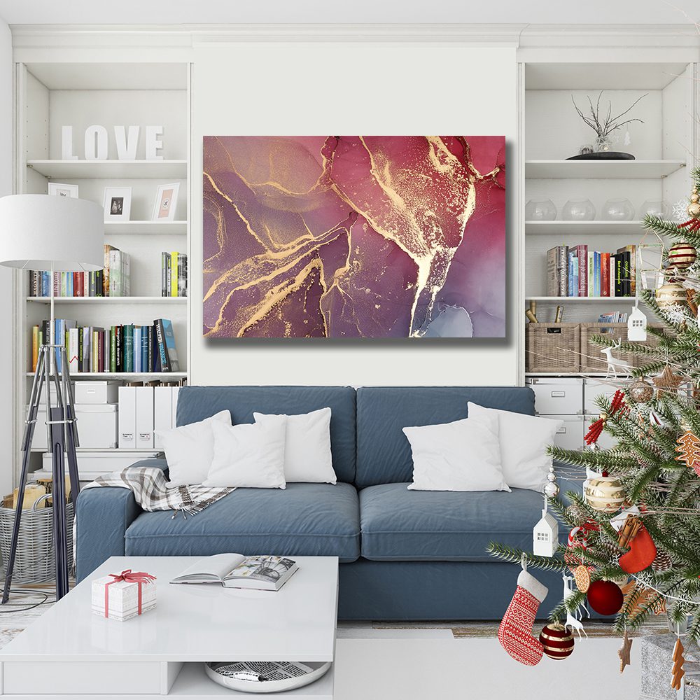 Ink Abstract Liquid Marble Pink Grey Gold Canvas Print Wall Art