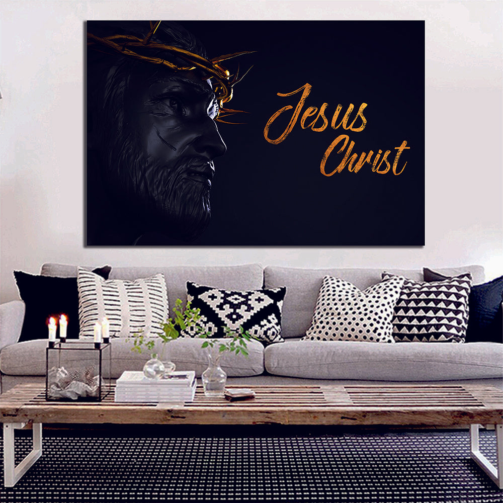 Jesus Christ Gold Crown Abstract Christianity Wall Art - Canvas Print