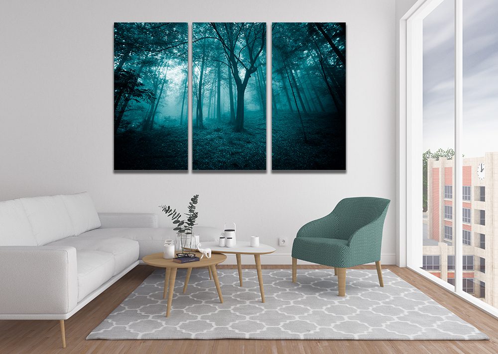 Mystic Foggy Forrest Trees Landscape Canvas Wall Art