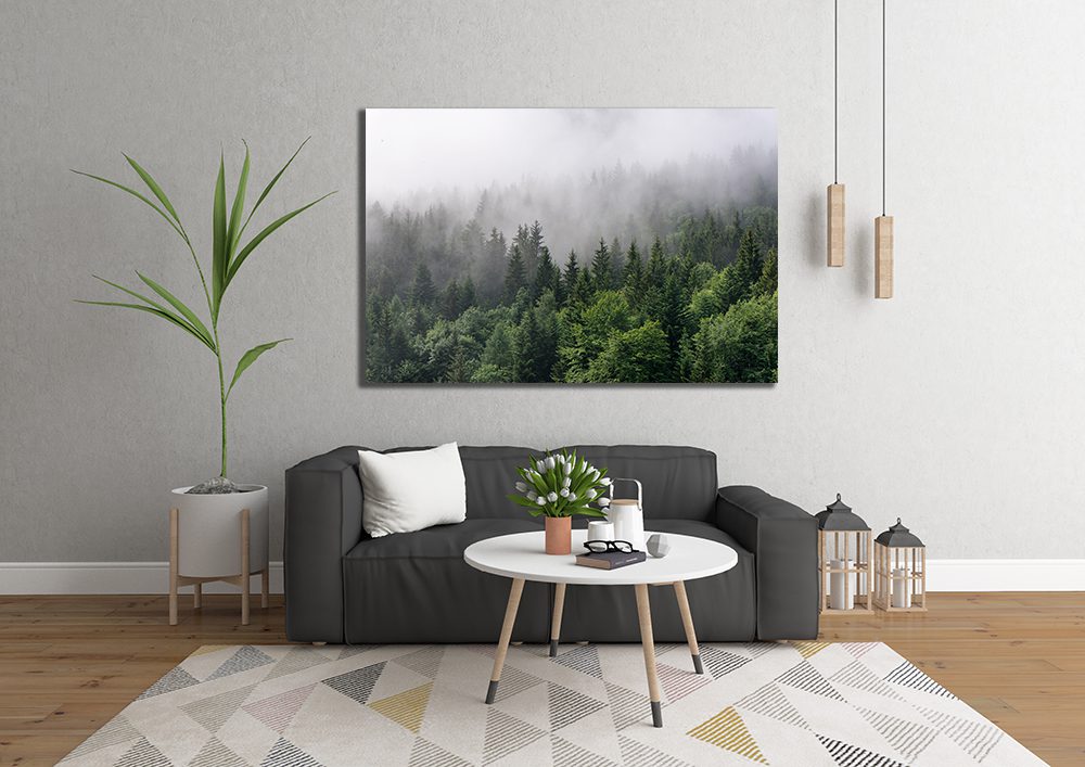 Tall Green Trees Dense Fog Lush Wilderness Canvas Print Wall Art - | MyCanvases