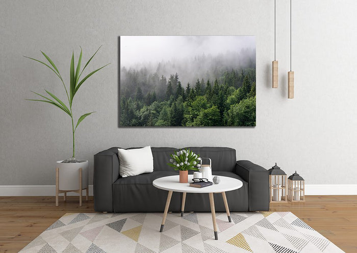 Tall Green Trees Dense Fog Lush Wilderness Canvas Print Wall Art - | MyCanvases