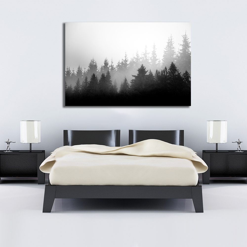 Abstract Monochrome Mountain Trees Canvas