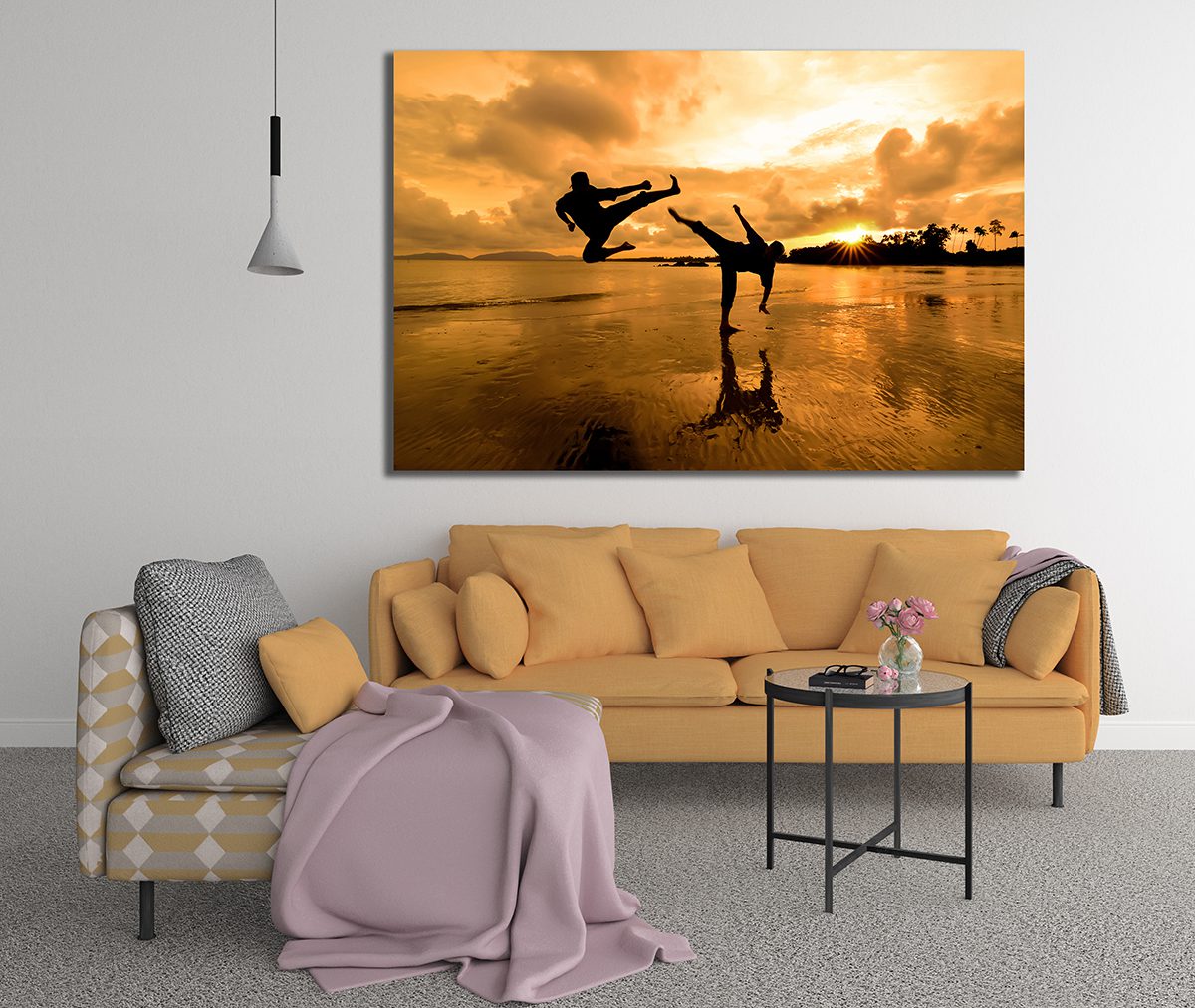 Karate on the Beach at Sunset Canvas Wall Art - | MyCanvases