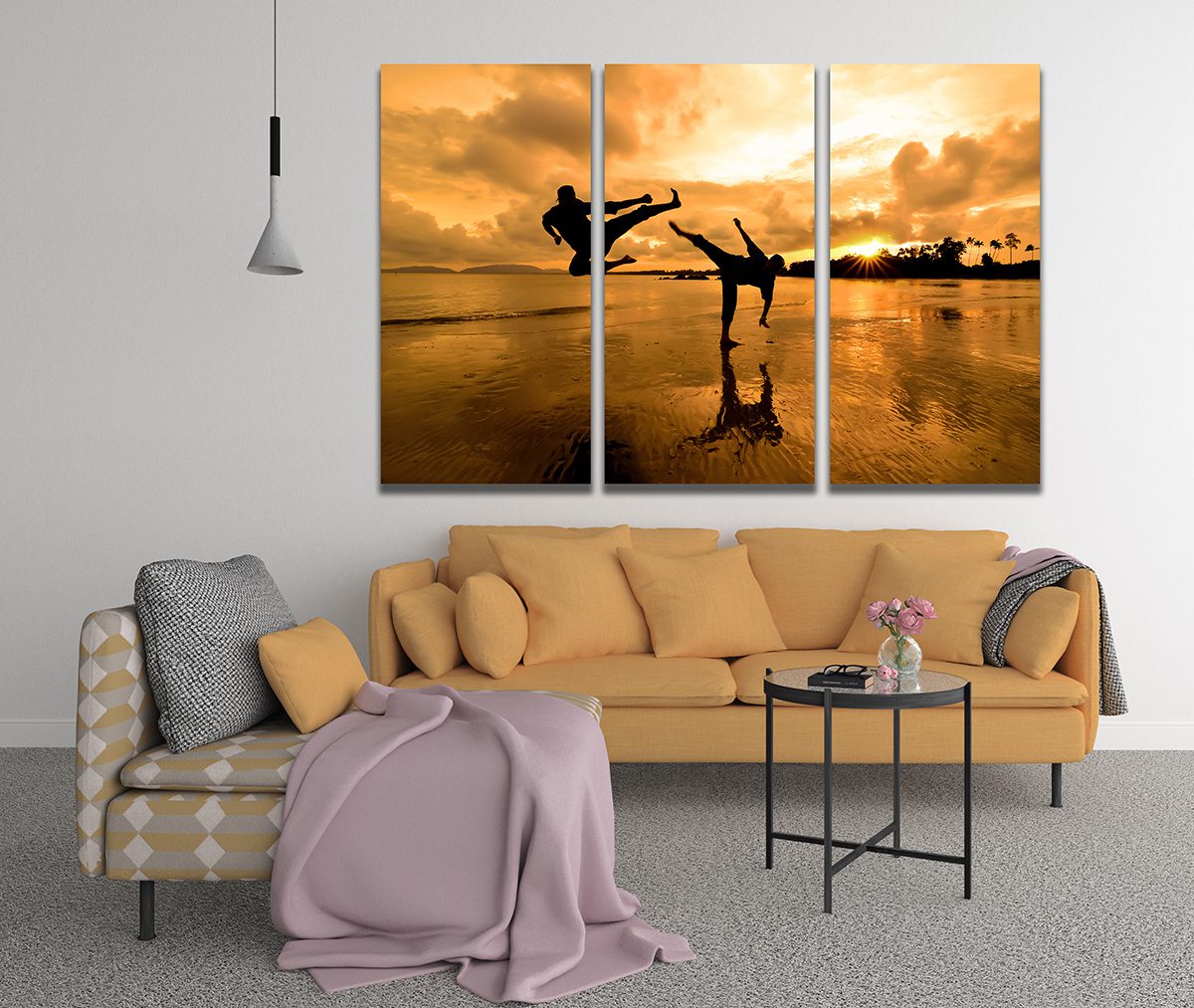 Karate on the Beach at Sunset Canvas Wall Art