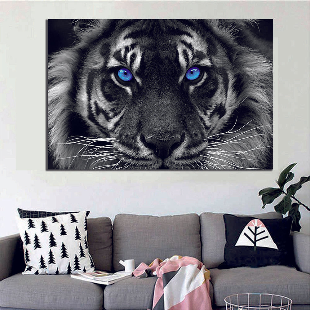 Lion Close Up Blue Eyes Canvas - Wall Art