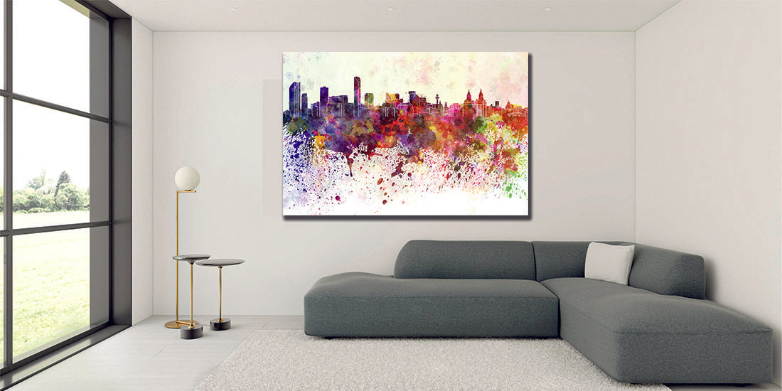 Liverpool skyline Abstract Watercolour Canvas - My Canvases