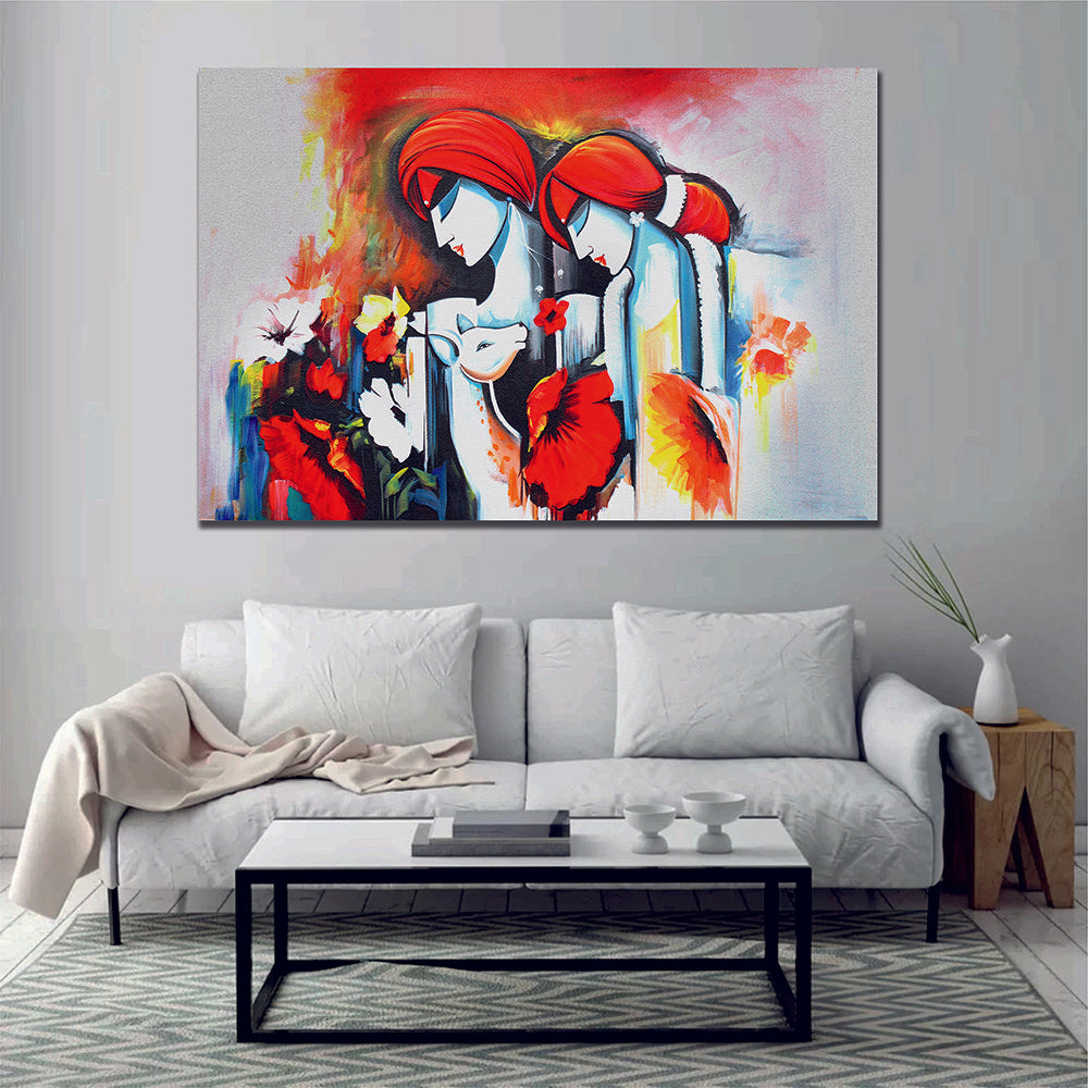 Women Deer Abstract Canvas Print Wall Art