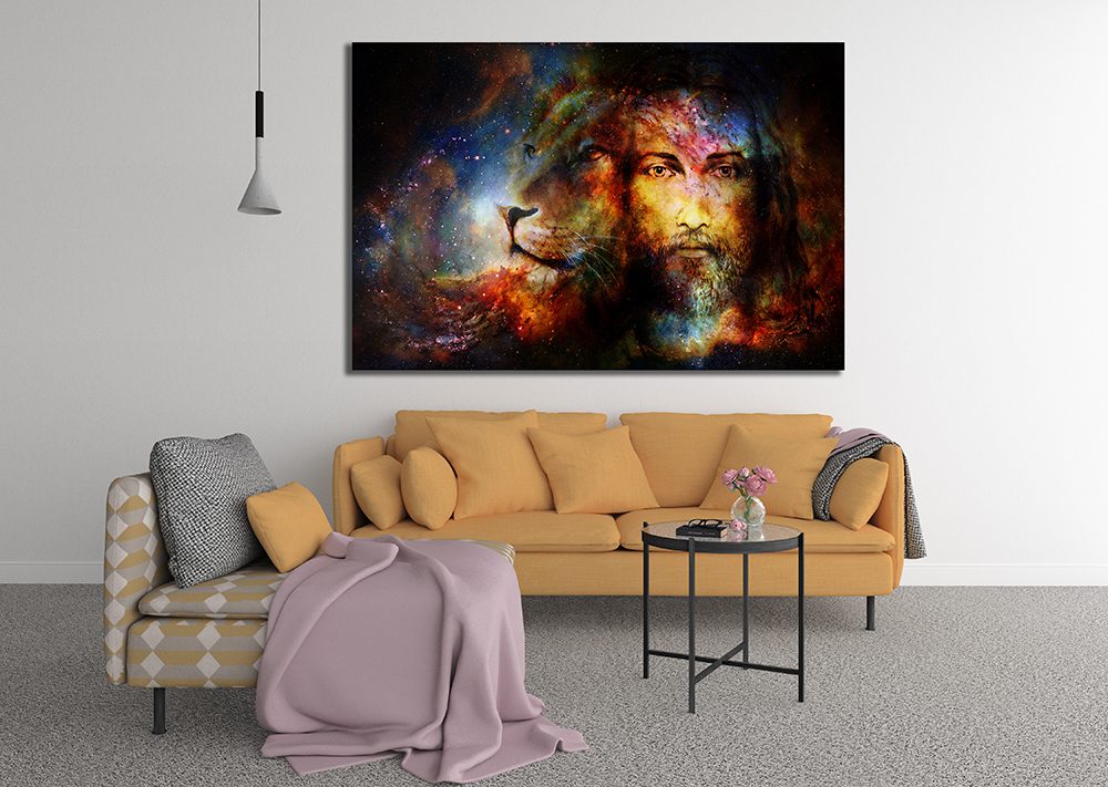 Jesus with a Lion in Galaxy Wall Art - MyCanvases