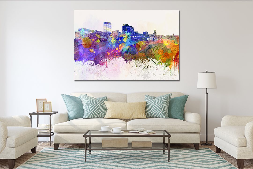 Manchester Skyline Watercolour UK Canvas Wall Art - Abstract UK Art