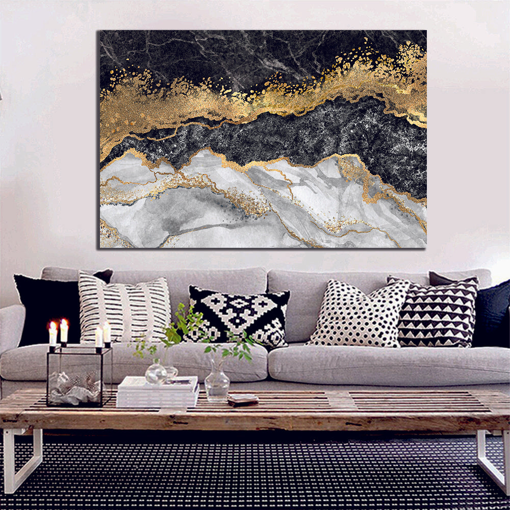 Marble Abstract Black White Gold Liquid Marble Canvas Print Wall Art