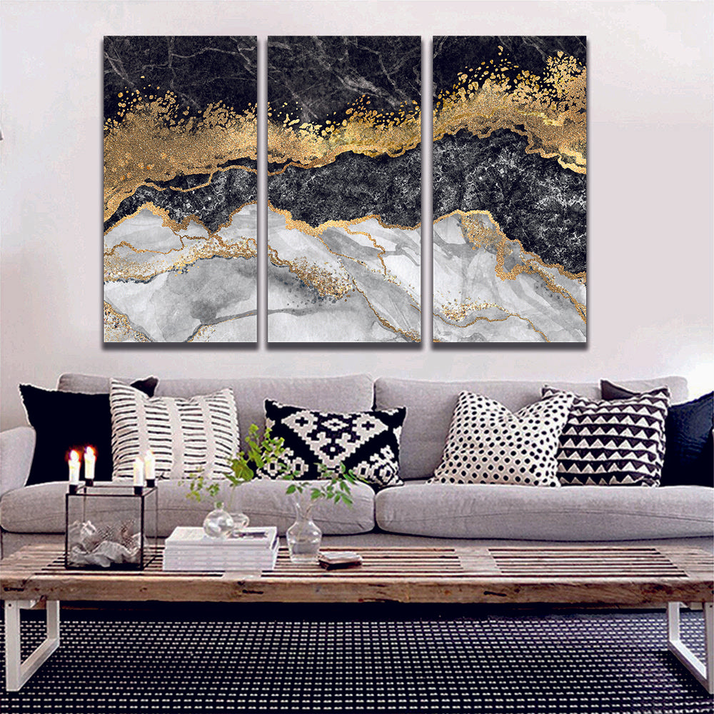 Marble Abstract Black White Gold Liquid Marble Canvas Print Wall Art
