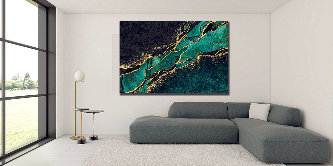 Marble Abstract Black Green Gold Liquid Marble Canvas Print Wall Art