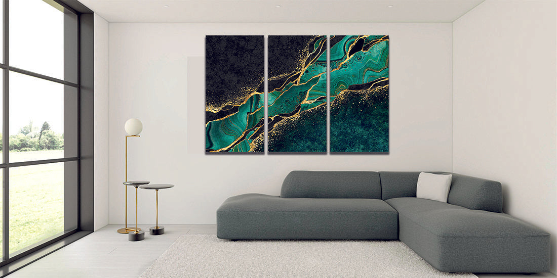 Marble Abstract Black Green Gold Liquid Marble Canvas Print Wall Art