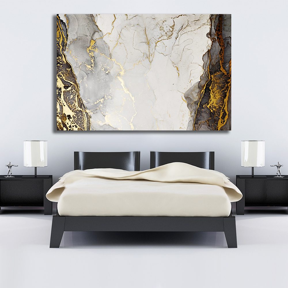 Marble Abstract Black White Gold Canvas Print Wall Art