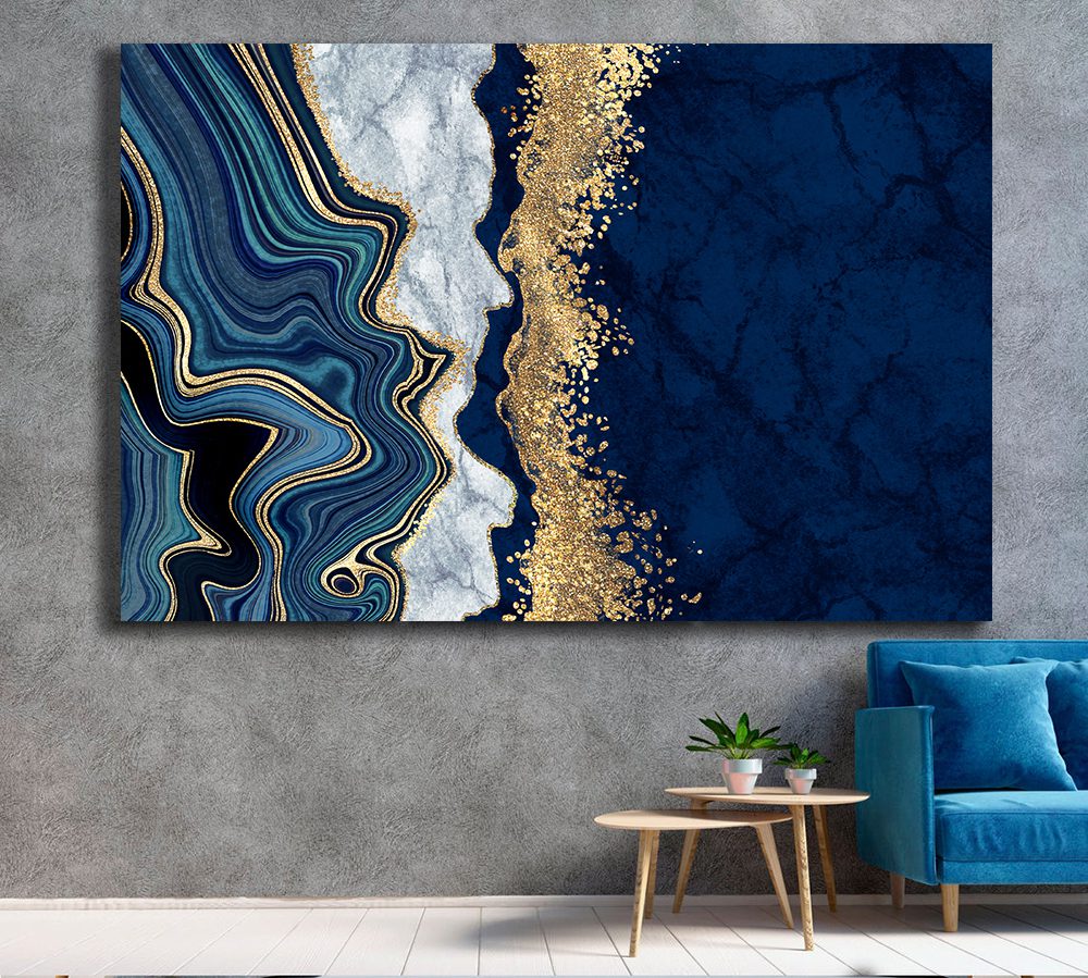 Unique Wall ArtGold Blue White Black Abstract Canvas Wall Art