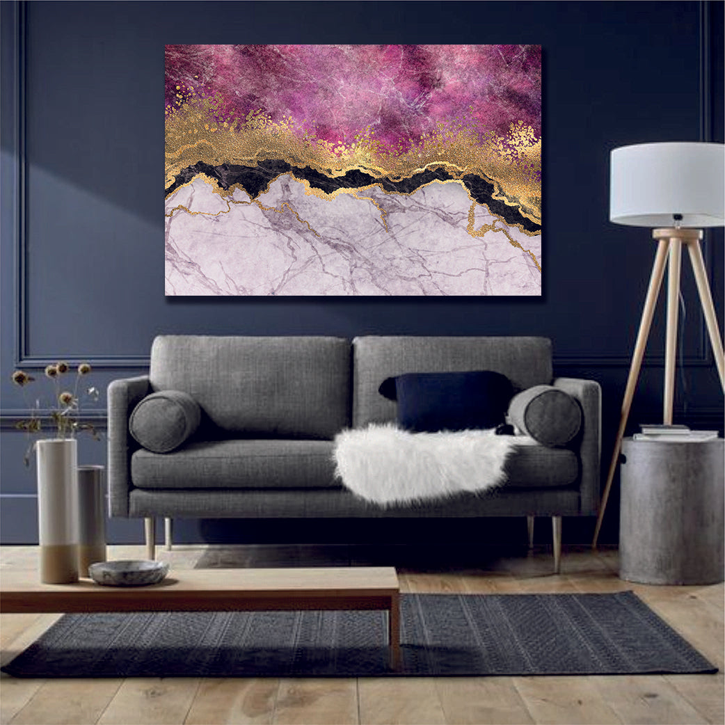 Marble Abstract Pink Black White Gold Wall Decor