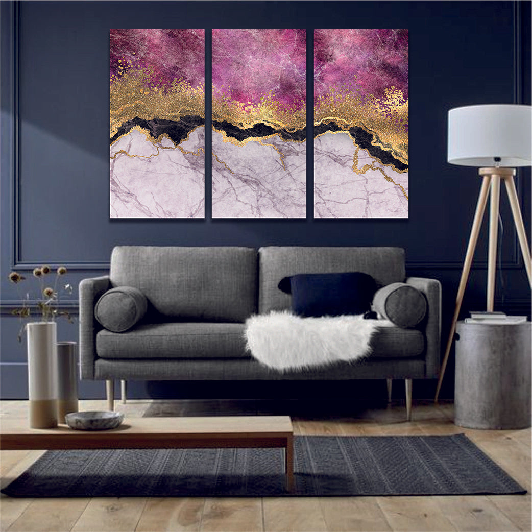 Marble Abstract Pink Black White Gold Wall Decor