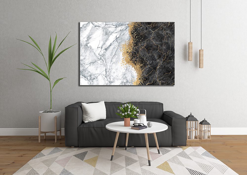 Marble Abstract White Black Gold Liquid Marble Canvas Print Wall Art