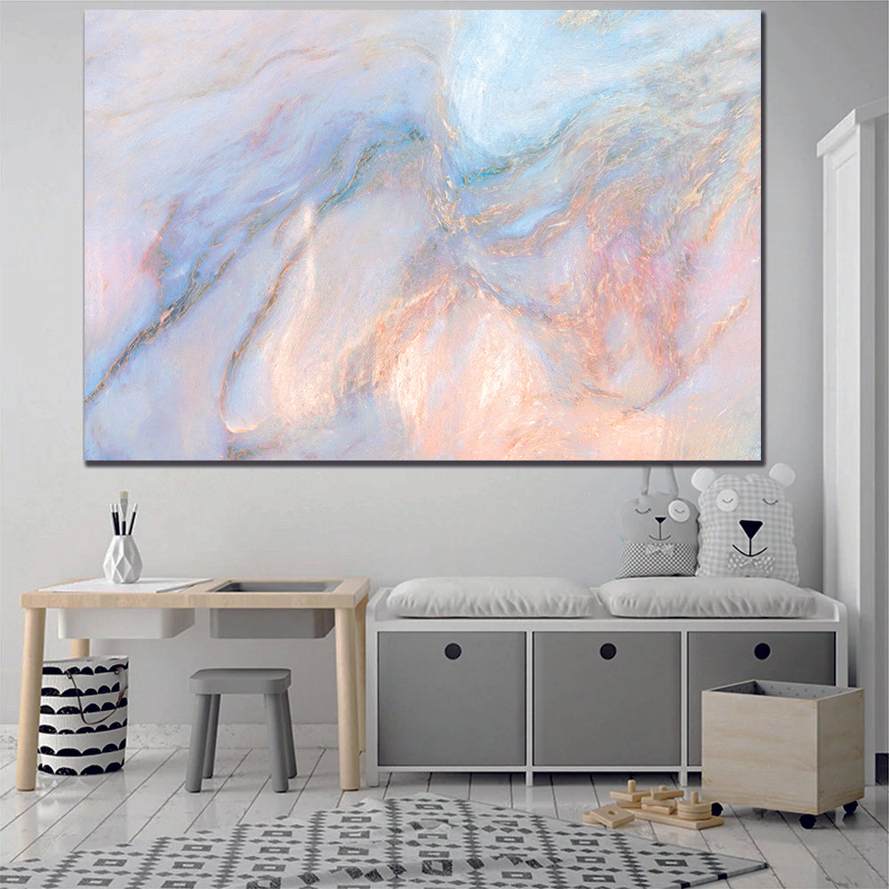 Ink Abstract Light Blue Pink Gold Liquid Marble Canvas Print Wall Art