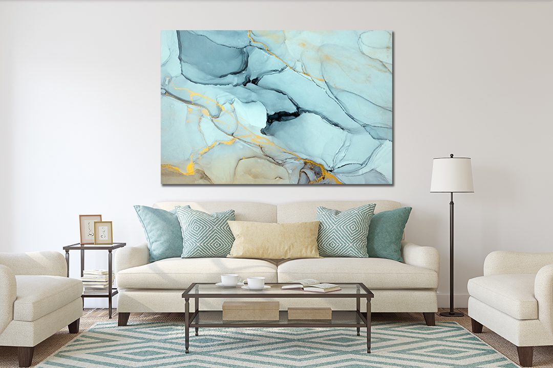 Marble Abstract Gold Blue Liquid Marble Canvas Print Wall Art