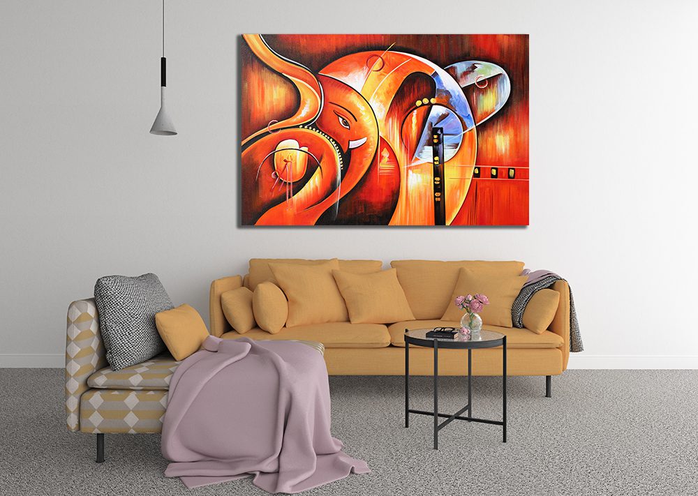 Modern Abstract Ganesh Canvas Wall Art - Hindu
