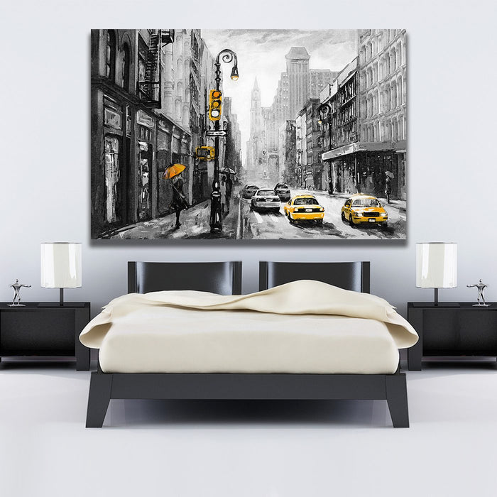 New York City Streets Yellow Cab Painting Canvas Print - Wall Art