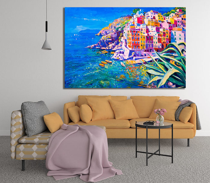 Colourful Coastline Oil Painting Canvas Wall Art Home Decor - My Favours