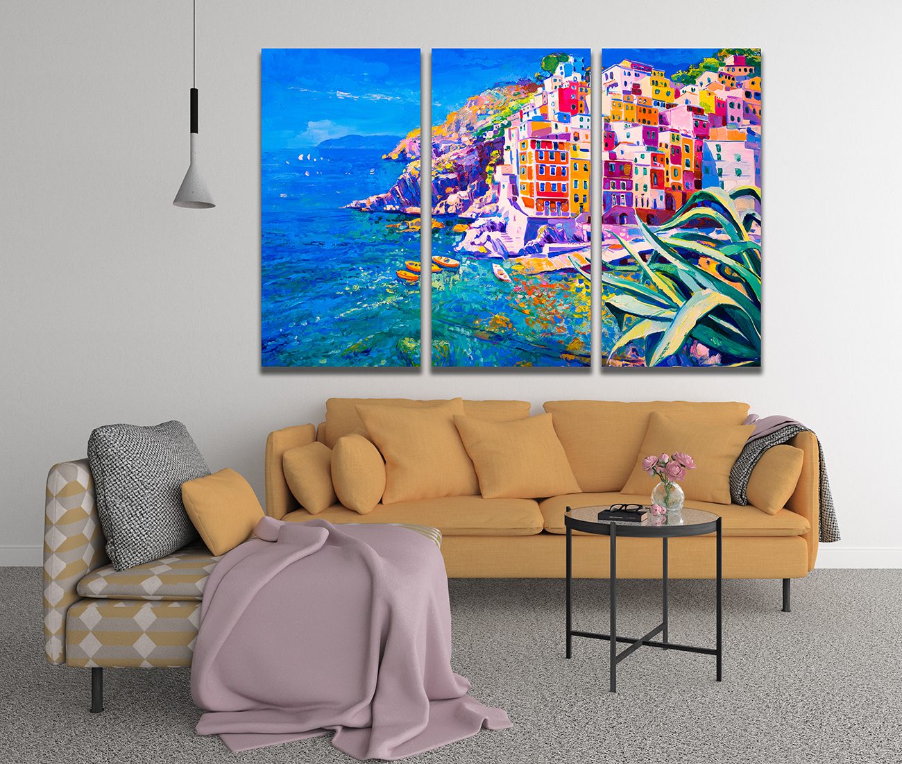 Colourful Coastline Oil Painting Printed Canvas
